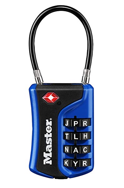 Master Lock Padlock, Set Your Own WORD Combination TSA Accepted Cable Luggage Lock, 1-3/8 in. Wide, Assorted Colors, 4697DWD