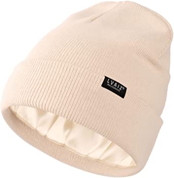 Satin Lined Winter Beanie Hats for Women Knitted Watch Hat with Silk Lining Unisex Solid Skull Cap