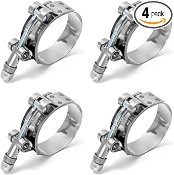 QWORK 2.5" T-Bolt Hose Clamp Stainless Steel, 4 Pack Working Range 70mm - 78mm for 2.5" Hose ID, Turbo Intake Intercooler Hose Clamp