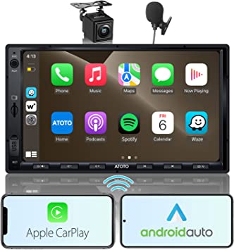 ATOTO F7WE Double DIN In-Dash DVD & Video Receivers, Wireless CarPlay & Wireless Android Auto, 7inch Car Stereo, Mirror Link, Bluetooth, FM/AM, Quick Charge, HD LRV with Backup Camera, Mic,F7G2A7WES01