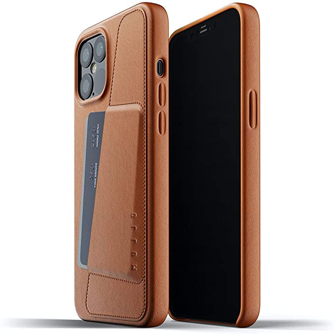 Mujjo Full Leather Wallet Case for iPhone 12 Pro Max | Premium Genuine Leather, Natural Aging Effect | Pocket for 2-3 Cards, Wireless Charging (Tan)