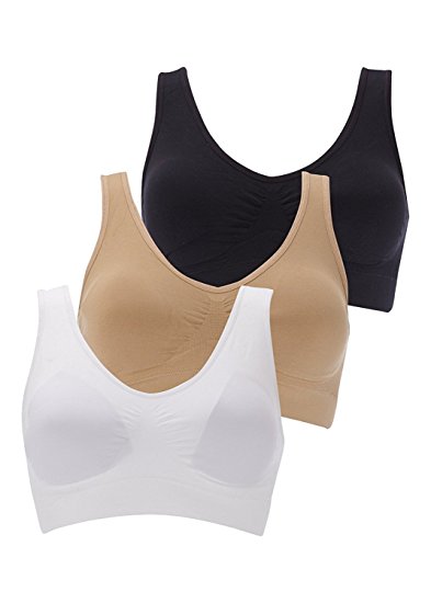 BOOLAVARD® 3-Piece Set Comfort Sport Bra: White, Black and Skin Colour.
