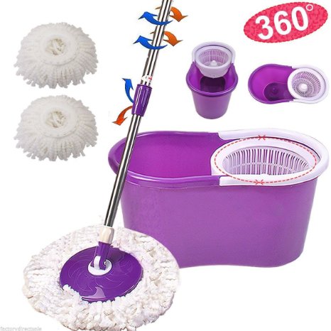 Purple 360° Degree Rotating Head Easy Magic Floor Mop & Spin Dry Bucket 2 Head Microfiber Twist Hurricane Spinning (No Foot Padel) by Autolizer