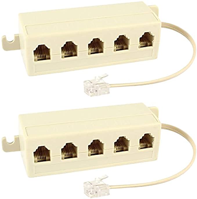 URBEST Beige RJ11 6P4C Male Plug to 5 Ports 6P4C Female Socket Phone Line Splitter Adapter (2 Pcs)