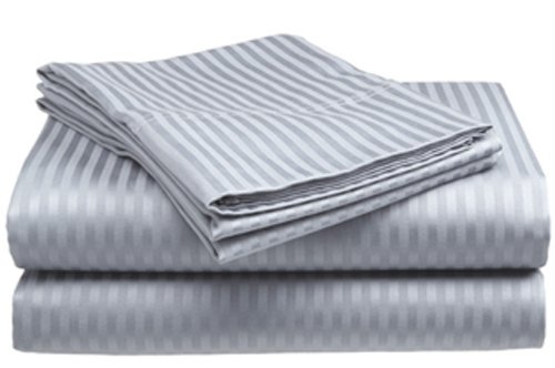 Queen Size Silver Classic Sateen Dobby Stripe Sheet Set