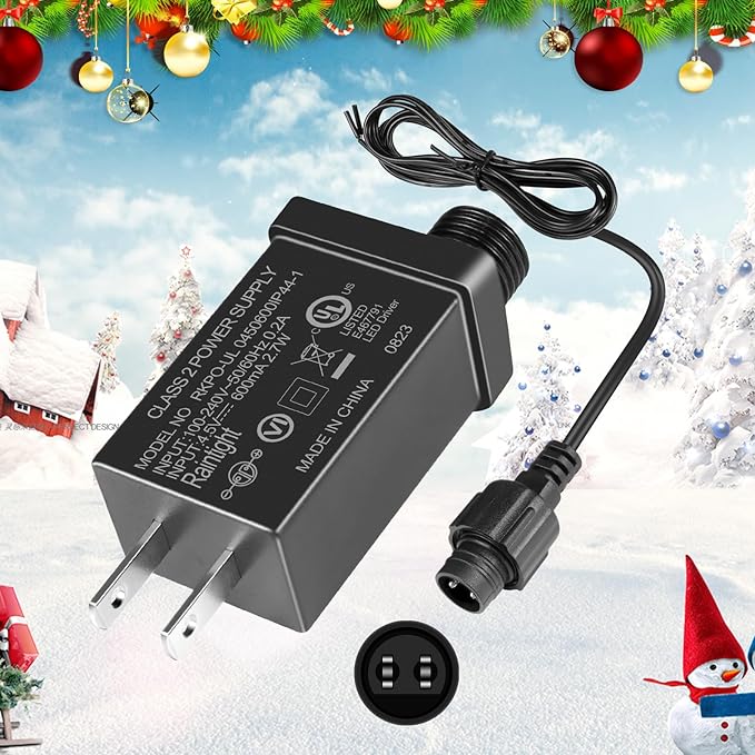 4.5V 0.6A LED Class 2 Power Adapter, 2.7W LED Transformer Replacement for Christmas Tree Light, IP44 AC100-120V Waterproof Power Supply Driver, for String Light, Lawn Lamp, Inflatable Device