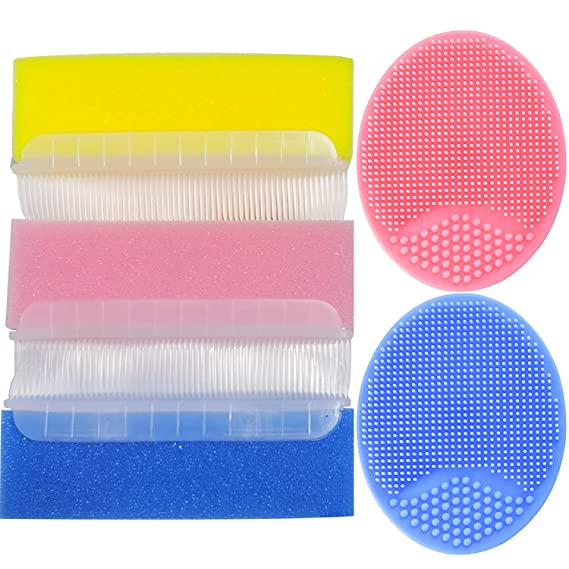 Baby Bath Brush, Cradle Cap Brush, Baby Bath Sponge Brush, Baby Care Essential for Dry Skin, Cradle Cap (Blue&Pink&Yellow)