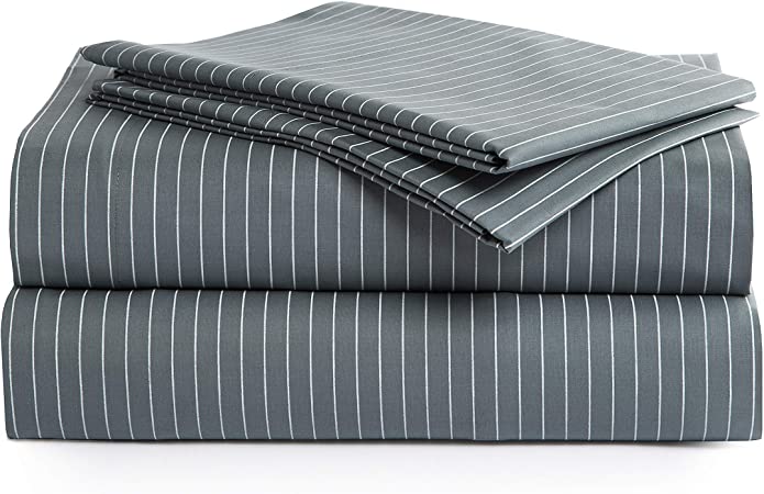Peru Pima - 415 Thread Count Percale - 100% Peruvian Pima Cotton - King Bed Sheet Set, Pinstripe Grey