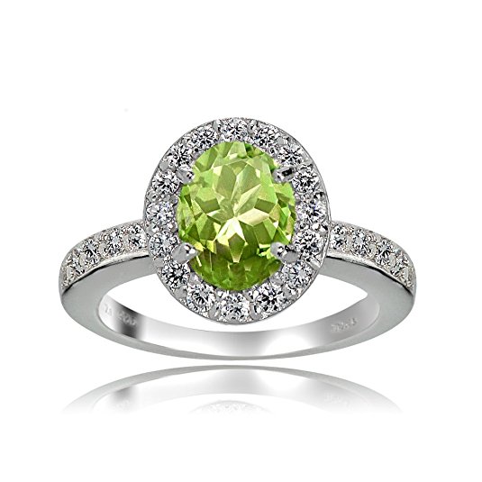 Sterling Silver Peridot and White Topaz Oval Halo Ring