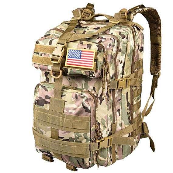 CVLIFE Military Tactical Backpacks 3 Day Assault Pack Molle Bag Army Rucksacks for Outdoor Hiking Camping Fishing Hunting with Tactical Flag Patch