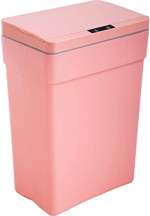 13 Gallon Touch Free Automatic Trash Can, 50L Large Capacity Plastic Garbage Can Trash Bin with Lid for Kitchen Living Room Office Bathroom, Electronic Touchless Motion Sensor Automatic Trash Can Pink
