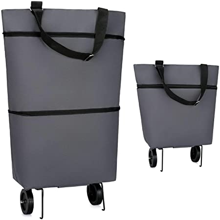 Reusable Grocery Bags with Wheels COCOCKA Foldable Shopping Bags Large Capacity Produce Bags for Grocery for Shopping,Fruits,Vegetables,Grocery Cart Waterproof interior（Grey）
