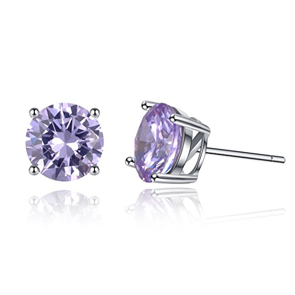 Sterling Silver Cubic Zirconia Stud Earrings Simulated Birthstone Solitaire CZ Earrings 12 Months Gifts
