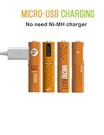 Smartoools PATEN Unique Design Micro USB Rechargeable AA/AAA Battery NiMH with Cables (AAA4)