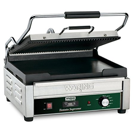 Waring Commercial WDG250T Grooved Top and Flat Bottom Grill with Timer, 120-volt