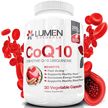 CoQ10 200mg - Pure Coenzyme Q10 Ubiquinone Capsules - High Absorption Natural Supplement for Heart Health - Promotes Cellular Energy to Fight Fatigue & Support Healthy Blood Pressure (30 Count)