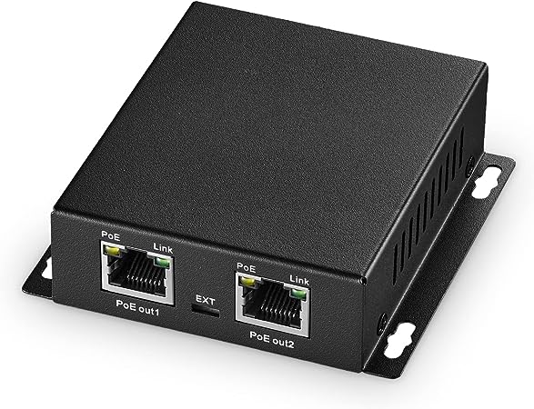 Gigabit PoE Extender, 1 PoE in 2 PoE Out, IEEE802.3af/at/bt PoE Powered Max 60W, Hi-PoE 90W, 10/100/1000Mbps Ethernet, Metal Small Wall Mount PoE Extender/Injector/Network Extender