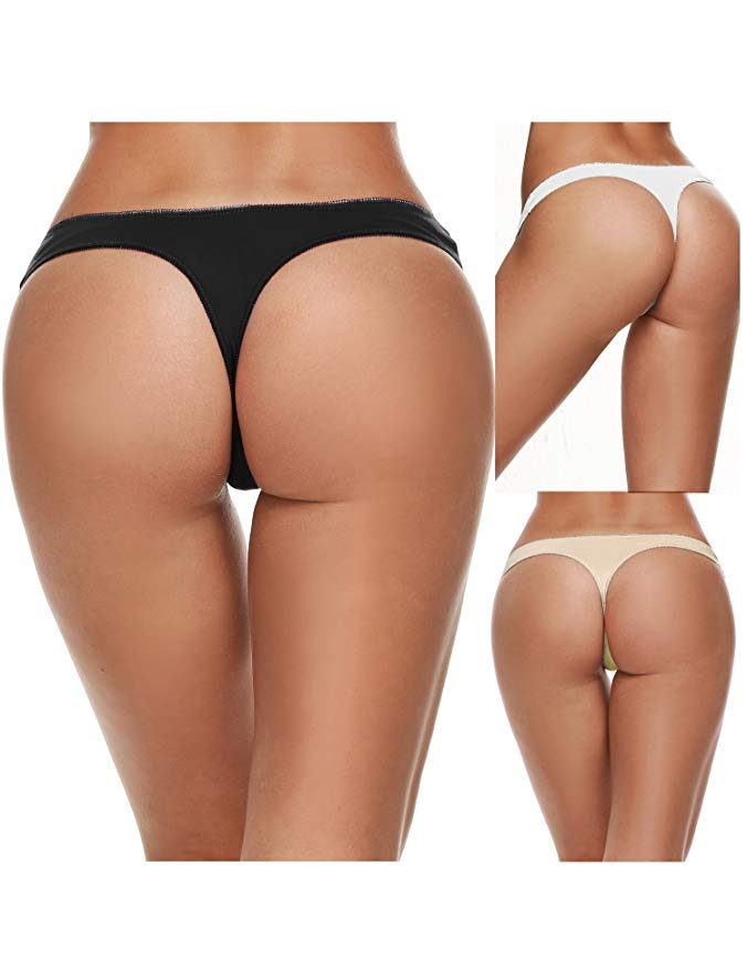 Ekouaer Women's Thong Panties Low Rise Underwear Assorted 3 Pack S-XXL