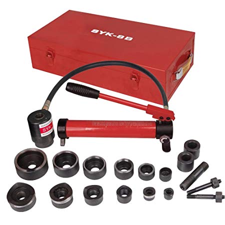 Pneumatic 10 Ton Air Hydraulic Knockout Punch Drive Hole Complete Set Metal Case 1/2 to 2 Dies