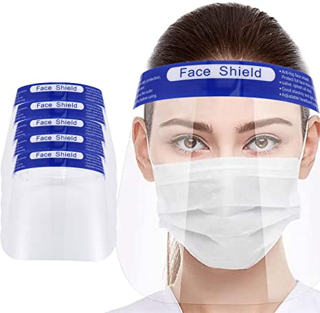 Protective Face Shield 5 Pack, Reusable Safety Face Shield with Comfortable Sponge and Elastic Band, All-Round Protection Headband with Clear Anti-Fog Lens