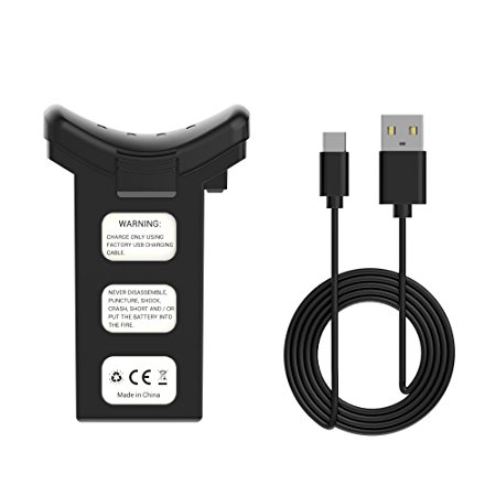 Holy Stone Modular 7.4V 2500mAh Li-ion Battery and USB Charging Cable for RC Quadcopter Drone HS100 Black