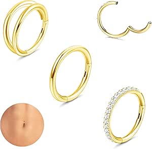 LOLIAS 14G Belly Button Rings for Women Surgical Steel Hoop Belly Button Rings Gold Silver Tone CZ Navel Rings Clicker Belly Button Piercing Jewelry 3Pcs