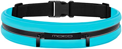 MoKo Sports Running Belt, Outdoor Dual Pouch Sweatproof Reflective Slim Waist Pack, Fitness Workout Belt Fanny Pack Compatible with iPhone 12/12 Pro/12 Mini, iPhone 11 Pro Max/Xs, Galaxy S21