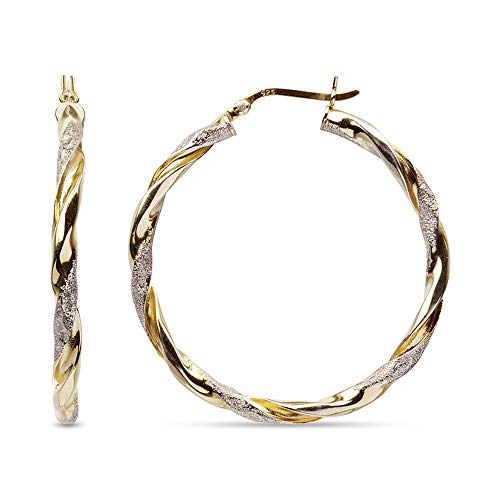 LeCalla Sterling Silver Jewelry Two Tone Light Weight Italian Design Hoop Earrings for Women