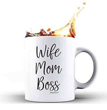 Shop4Ever Wife Mom Boss Novelty Ceramic Coffee Mug Tea Cup Gift ~ Mother's Day Gift ~ Gift For Mom ~ (11 oz, White)