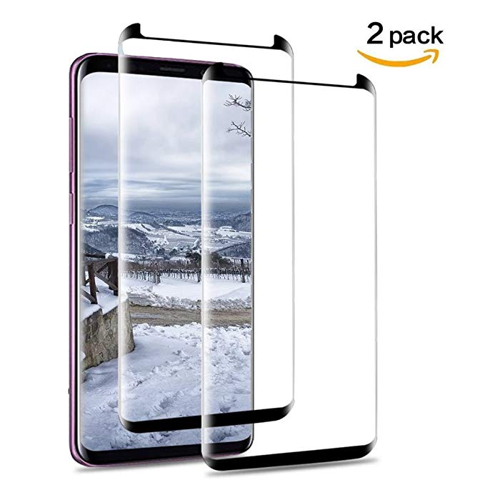 Galaxy S9 Screen Protector,[2 Pack]Brocase 3D Full Screen Coverage Glass [Curved] [Bubble-Free] [9H Hardness] [Anti-Scratch] Galaxy S9 Tempered Glass Screen Protectors for Samsung Galaxy S9 Black