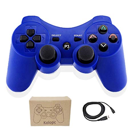 Kolopc Wireless Bluetooth Controller Compatible For PlayStation 3 PS3 Double Shock - Bundled with USB charge cord (Blue01)