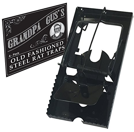 Grandpa Gus’s Rat Snap Traps - Steel Snap Construction Best Indoor Outdoor - 4-PK