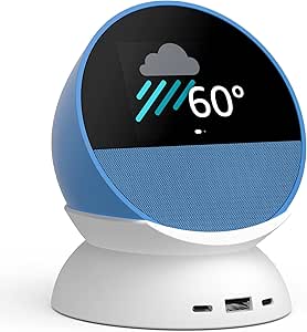 Echo Spot Bundle: Includes Echo Spot | Ocean Blue & Made for Amazon Stand with USB-C and USB-A Charging Ports | Glacier White