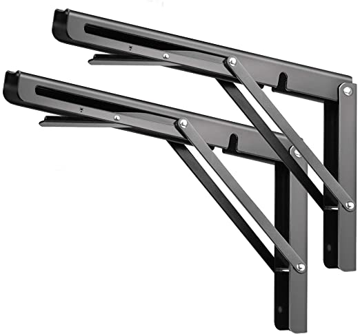 18 in Folding Shelf Brackets Black Stable Heavy Duty Collapsible Shelf Space Saving DIY Bracket Sturdy Triangle Metal Frame Wall Mounted Shelves for Table Work Bench Max Load 400 Lb