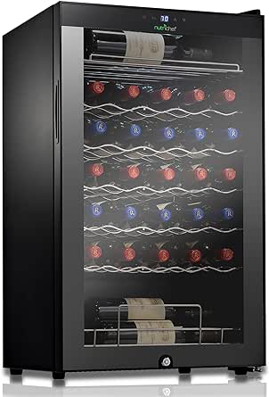 NutriChef PKCWC340 Wine Refrigerator Cellar, Storage and 93.45 Liters Internal Capacity, Single Zone Chiller with Digital Touch Button Control, Placement for Standing Air Tight Seal, 34 Bottle-Black