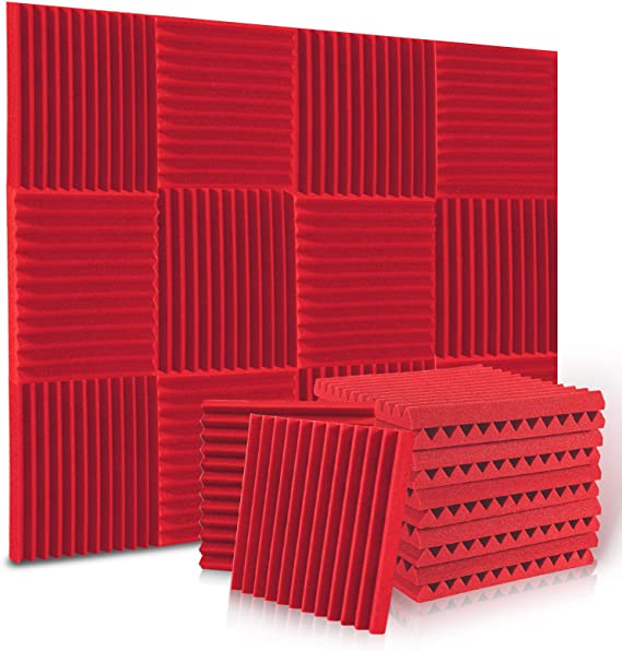 12 Pack Acoustic Panels, ALPOWL Acoustic Foam Panels 1" X 12" X 12" Inches, Soundproof Wall Panels with Fire and Sound Insulation Effect, Soundproof Wedges for Studios, Homes, Office (Red)