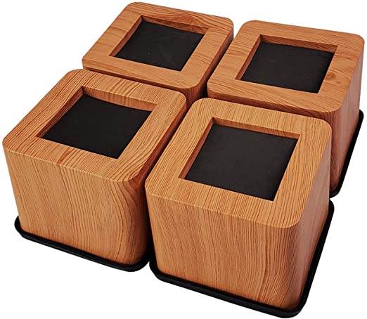 MIIX HOOM | 3 Inch | Heavy Duty Original-Wood Colored (ABS) Bed Risers | 4PCS | Bed, Desk, Couch, Chair, Sofa, Furniture Riser/Lift | Strongest Won't Crack, Verified Test Supports 1000kg/2200lbs