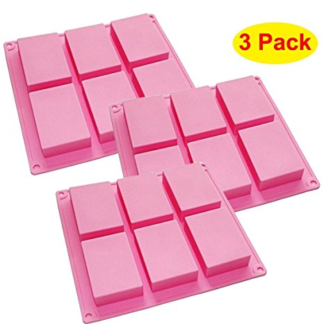 HOSL 3 Pack 6-cavity Plain Basic Rectangle Silicone Mould for Homemade Craft Soap Mold, cake mold, Ice cube tray