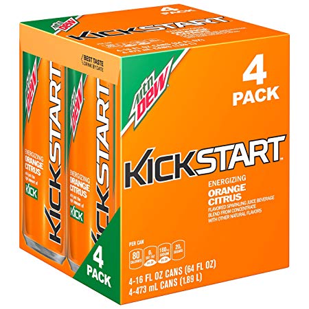 Mountain Dew Kickstart, Orange Citrus, 16 Ounce (Pack of 4)