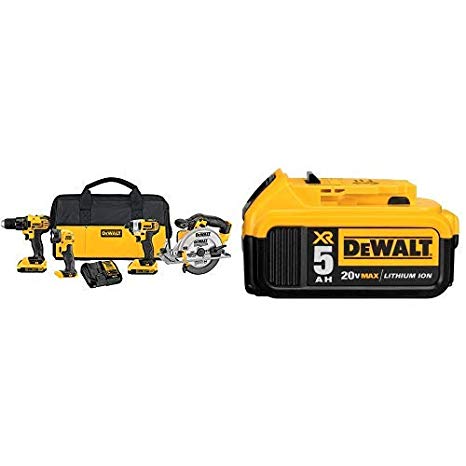 DEWALT DCK421D2 20V MAX Lithium-Ion 4-Tool Combo Kit, 2.0Ah with DCB205 20V MAX XR 5.0Ah Lithium Ion Battery-Pack