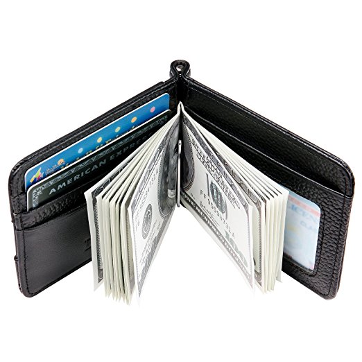 RFID Blocking Genuine Leather wallet Sheepskin Leather Slim Minimalist Front Pocket Wallets with Money Clip for Men Women
