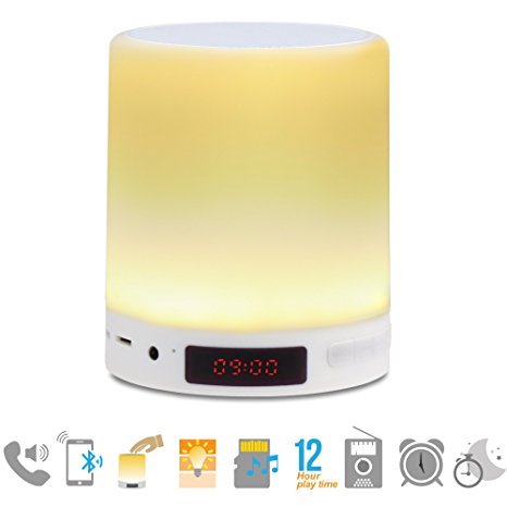AVLT-Power Night Light & Alarm Clock with Portable Bluetooth Speaker, Dimmable Table Lamp Touch Control Portable Outdoor Lamp Wireless Speaker Extended 12 hour Play Time (AVLT-AD01-1)