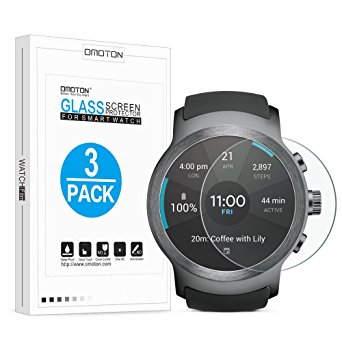 [3 Pack] LG Watch Sport Screen Protector - OMOTON Tempered Glass Screen Protector for LG Watch Sport Smart Watch 2017 with [Scratch Resistant][Crystal Clear][Bubble-Free]