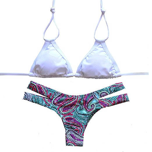 Sherry007 Women's 2 Piece Halter Strap Brazilian Bottom Bikini Set Swimsuits