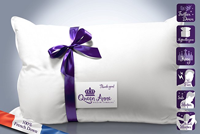 Queen Anne Duchess Luxury French Goose Down & Feather Blend Pillow – Hotel Collection – USA Made (King Size, Soft Fill)