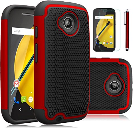 Moto E2 Case, EC™ [Shock Absorption]Hybrid High Impact Rugged Slim Protective Case Cover For Motorola Moto E 4G LTE 2nd Generation XT1527 / XT1528 2015 Release (Red)