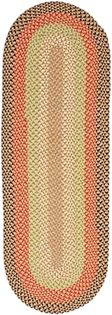 Super Area Rugs Runner 2' X 6' Brown - Red - Green Oval Braided Rug for Farmhouse/Primitive Style Kitchens and Bathrooms