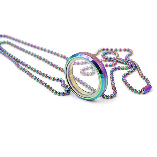 EVERLEAD Living Memory Floating Round Locket Pendant Necklace 316L Stainless Steel Toughened Glass Free Chain and Zircon