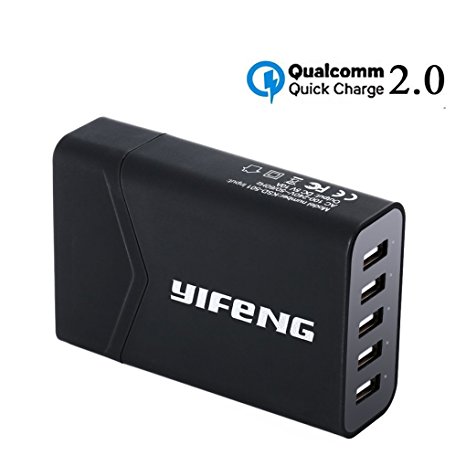 Desktop Charger, YIFENG 50W/10A 5-Port USB Wall Charger with Quick Charge 2.0 Technology, Multi-Port Intelligent Charging Station for iPhone, iPad, Tablets, Sumsung Galaxy, HTC and More