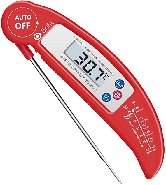Brifit Meat Thermometer, Digital Cooking Thermometer, Food Thermometer with High Accuracy, Instant Read Foldable Probe Thermometer for Kitchen Cooking, BBQ, Milk, Christmas (Red)